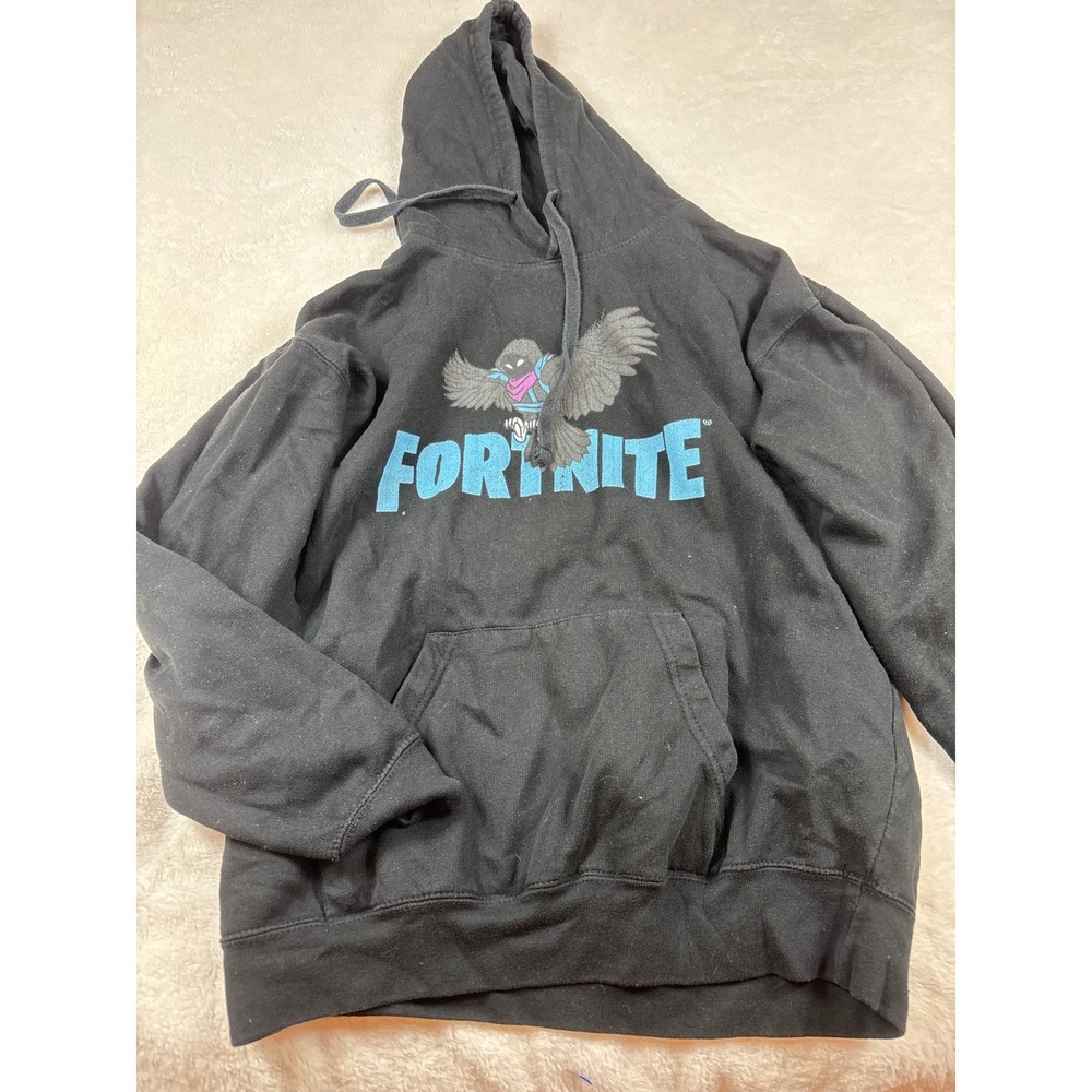 Fortnite Raven Graphic Hoodie Black Blue Logo Sweatshirt Mens Large 2022 Epic